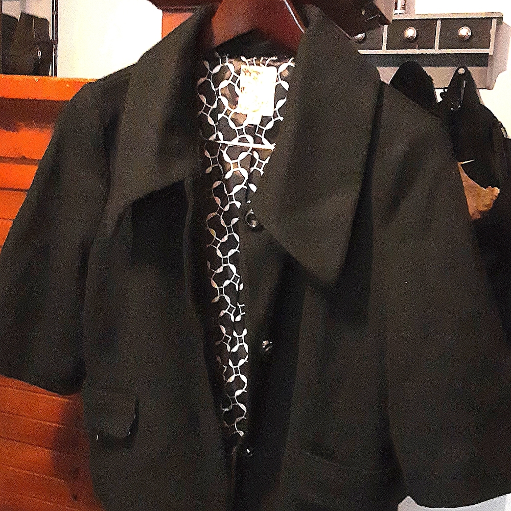 Tulle Black Wool Pea Coat L